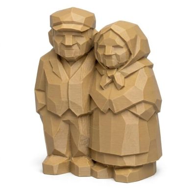 Wood Carved-Like Elderly Couple Figurine - Unique Desk Decor for Adults 3D Printed in Canada - 3D Printed in Canada (Classic Birch)