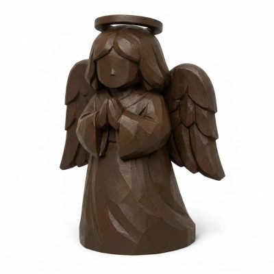 Wood Carved Christmas Angel Collectible Figurine in Black Walnut Finish - 3D Printed in Canada (Black Walnut)