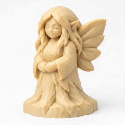 Wood Carved-Like Root Fairy Figurine in White Oak Finish - 3D Printed in Canada (White Oak)