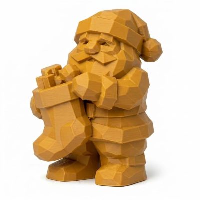 Wood Carved-Like Christmas Stocking Figurine - Unique Desk Decor for Adults – 3D Printed in Canada - 3D Printed in Canada (Ochre Yellow)