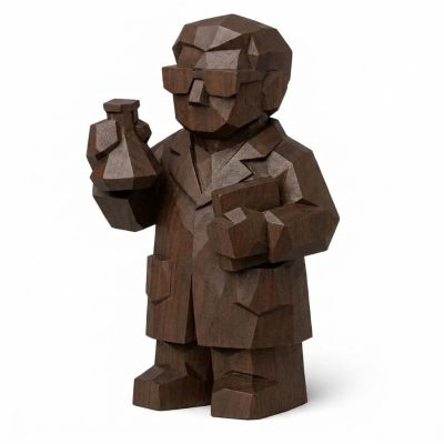 Wood Carved Scientist Collectible Figurine in Black Walnut Finish - 3D Printed in Canada (Black Walnut)