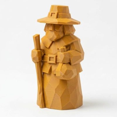 Wood Carved-Like Pilgrim Figurine - Rustic Desk Decor for Adults – 3D Printed in Canada - 3D Printed in Canada (Ochre Yellow)