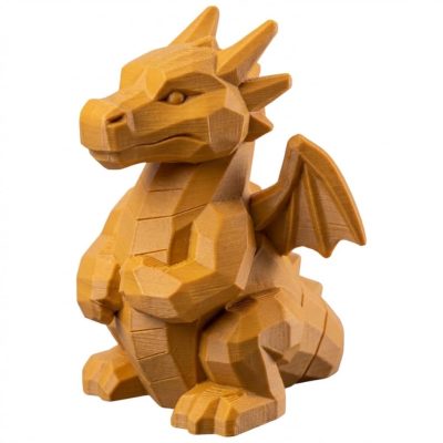 Wood Carved Dragon Figurine in Ochre Yellow Finish - 3D Printed in Canada (Ochre Yellow)