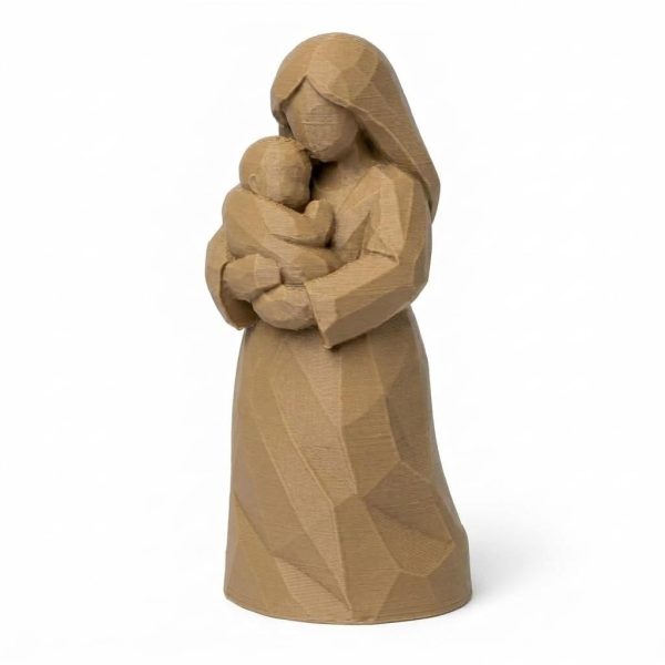 Wood Carved Mother Holding Figurine
