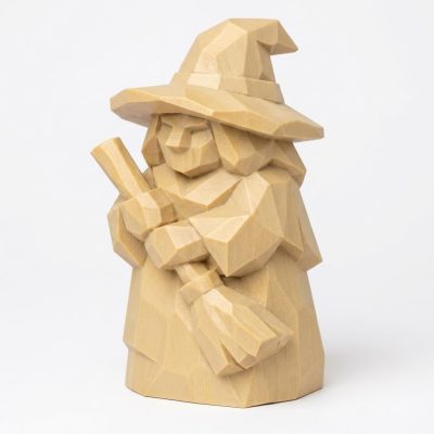 Wood Carved Witch Collectible Figurine in White Oak Finish - 3D Printed in Canada (White Oak)