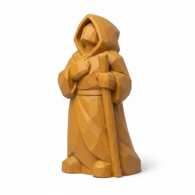 Wood Carved Finding One's Way Collectible Figurine in Ochre Yellow Finish - 3D Printed in Canada (Ochre Yellow)