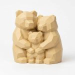 Wood Carved-Like Bear Family Figurine in White Oak Finish - 3D Printed in Canada (White Oak)