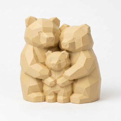 Wood Carved-Like Bear Family Figurine in White Oak Finish - 3D Printed in Canada (White Oak)