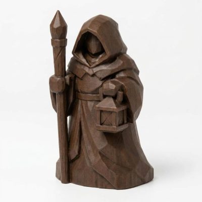 Wood Carved-Like Seeker Figurine in Black Walnut Finish - 3D Printed in Canada (Black Walnut)