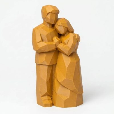 Wood Carved-Like Devoted Couple Figurine - Unique Desk Decor for Adults – 3D Printed in Canada - 3D Printed in Canada (Ochre Yellow)