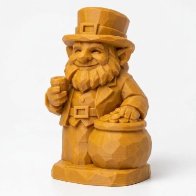 Wood Carved-Like Leprechaun Figurine - Unique Desk Decor for Adults – 3D Printed in Canada - 3D Printed in Canada (Ochre Yellow)