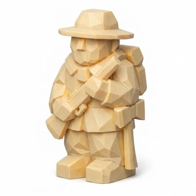 Wood Carved Canadian Settler Collectible Figurine in White Oak Finish - 3D Printed in Canada (White Oak)