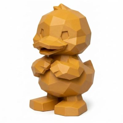 Wood Carved-Like Duckling Figurine - Unique Desk Decor for Collectors – 3D Printed in Canada - 3D Printed in Canada (Ochre Yellow)