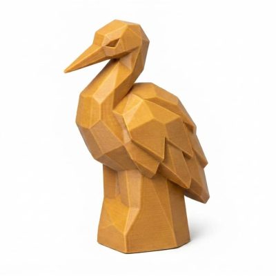 Wood Carved-Like Crane Figurine - Unique Desk Decor for Adults – 3D Printed in Canada - 3D Printed in Canada (Ochre Yellow)