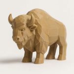Wood Carved-Like Bison Figurine - Unique Desk Decor for Adults 3D Printed in Canada - 3D Printed in Canada (Classic Birch)
