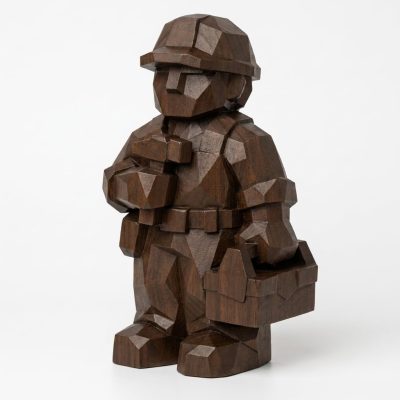 Wood Carved Builder Collectible Figurine in Black Walnut Finish - 3D Printed in Canada (Black Walnut)