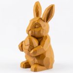 Wood Carved Easter Bunny Figurine with Egg in Ochre Yellow Finish - 3D Printed in Canada (Ochre Yellow)
