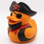Pirate Captain Duck Figurine – Funny Bathroom Décor, Nautical Shelf Display, Pirate Rubber Duck Gift, Novelty Collectible for Adults & Teens – 3D Printed in Canada (Sunset Orange)