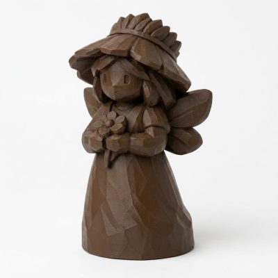 Wood Carved Field Fairy Collectible Figurine in Black Walnut Finish - 3D Printed in Canada (Black Walnut)