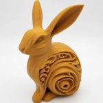 Wood-Carved-Style Rabbit Figurine in Ochre Yellow Finish - 3D Printed in Canada (Ochre Yellow)