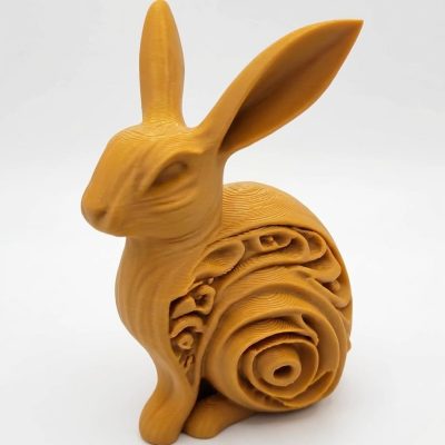 Wood-Carved-Style Rabbit Figurine in Ochre Yellow Finish - 3D Printed in Canada (Ochre Yellow)
