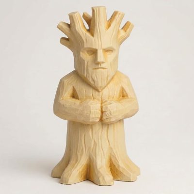 Wood-Carved-Like Rooted Tree Figurine in White Oak Finish - 3D Printed in Canada (White Oak)