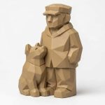 Wood Carved-Like Man and His Dog Figurine - Unique Desk Decor for Adults 3D Printed in Canada - 3D Printed in Canada (Classic Birch)