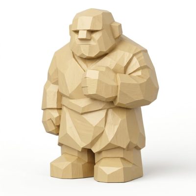 Wood Carved Gentle Giant Collectible Figurine in White Oak Finish - 3D Printed in Canada (White Oak)