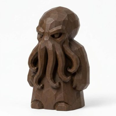 Wood Carved-Like Kraken Figurine - Unique Desk Decor for Adults – 3D Printed in Canada - 3D Printed in Canada (Black Walnut)