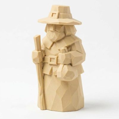 Wood Carved-Like Pilgrim Figurine - Rustic Desk Decor for Adults – 3D Printed in Canada - 3D Printed in Canada (White Oak)