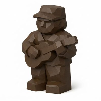 Wood Carved-Like Musician Figurine in Black Walnut Finish - 3D Printed in Canada (Black Walnut)