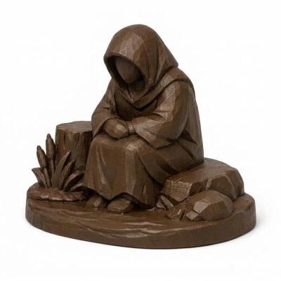 Wood Carved-Like Lakeside Silence Figurine in Black Walnut Finish - 3D Printed in Canada (Black Walnut)