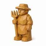 Wood-Carved Farmhand Collectible Figurine in Ochre Yellow Finish - 3D Printed in Canada (Ochre Yellow)