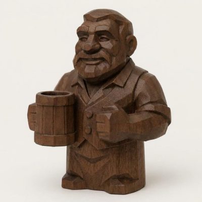 Wood Carved-Like Bartender Figurine - Unique Desk Decor for Adults – 3D Printed in Canada - 3D Printed in Canada (Black Walnut)