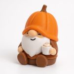 Pumpkin Spice Gnome Collectible Figurine - Detailed Autumn-Themed Desk Decor with Pumpkin Hat and Coffee Mug for Unique Home or Office Display - 3D Printed in Canada