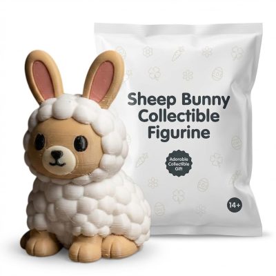 Sheep Bunny Collectible Figurine - Unique Hybrid Animal Desk Decor and Gift Accent for Home or Office - 3D Printed in Canada
