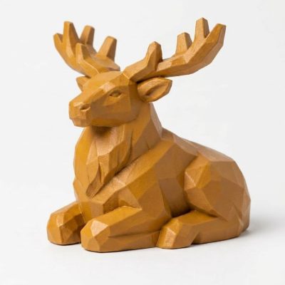 Wood Carved-Like Elk Figurine - Unique Desk Decor for Collectors – 3D Printed in Canada - 3D Printed in Canada (Ochre Yellow)