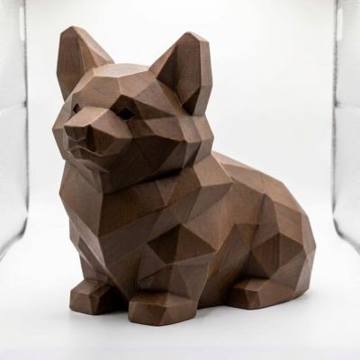 Wood Carved-Like Corgi Figurine - Unique Desk Decor for Adults – 3D Printed in Canada - 3D Printed in Canada (Black Walnut)