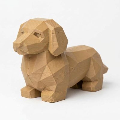 Wood Carved-Like Dachshund Figurine - Unique Desk Decor for Collectors 3D Printed in Canada - 3D Printed in Canada (Classic Birch)