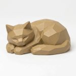 Wood Carved-Like Resting Cat Figurine - Unique Desk Decor for Adults 3D Printed in Canada - 3D Printed in Canada (Classic Birch)