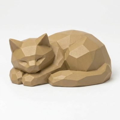 Wood Carved-Like Resting Cat Figurine - Unique Desk Decor for Adults 3D Printed in Canada - 3D Printed in Canada (Classic Birch)