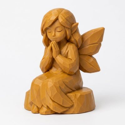 Wood Carved-Like Quiet Fairy Figurine in Ochre Yellow Finish - 3D Printed in Canada (Ochre Yellow)