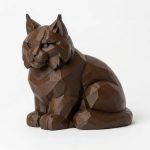 Wood Carved-Like Bobcat Figurine in Black Walnut Finish - 3D Printed in Canada (Black Walnut)