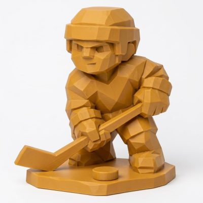 Wood Carved Backyard Hockey Collectible Figurine in Ochre Yellow Finish - 3D Printed in Canada (Ochre Yellow)