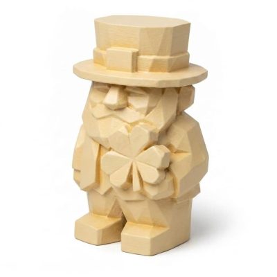 Wood Carved-Like Irish Clover Figurine - Unique Desk Decor for Adults – 3D Printed in Canada - 3D Printed in Canada (White Oak)