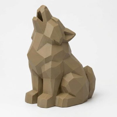 Wood Carved-Like Howling Wolf Figurine - Unique Desk Decor for Collectors 3D Printed in Canada - 3D Printed in Canada (Classic Birch)