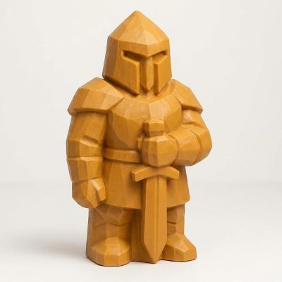 Wood Carved-Like Knight Figurine in Ochre Yellow Finish - 3D Printed in Canada (Ochre Yellow)
