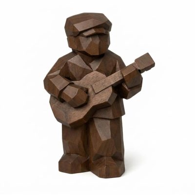 Wood Carved Guitar Player Collectible Figurine in Black Walnut Finish - 3D Printed in Canada (Black Walnut)