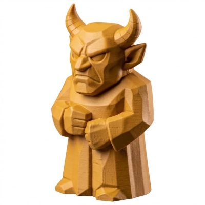 Wood Carved Demon Figurine in Ochre Yellow Finish - 3D Printed in Canada (Ochre Yellow)
