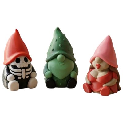 Gnome Variety Collectible Figurine Bundle of 3 - Skeleton Gnome, Pickle Thirst Trap - Whimsical & Gothic Adult Desk Decor - 3D Printed in Canada